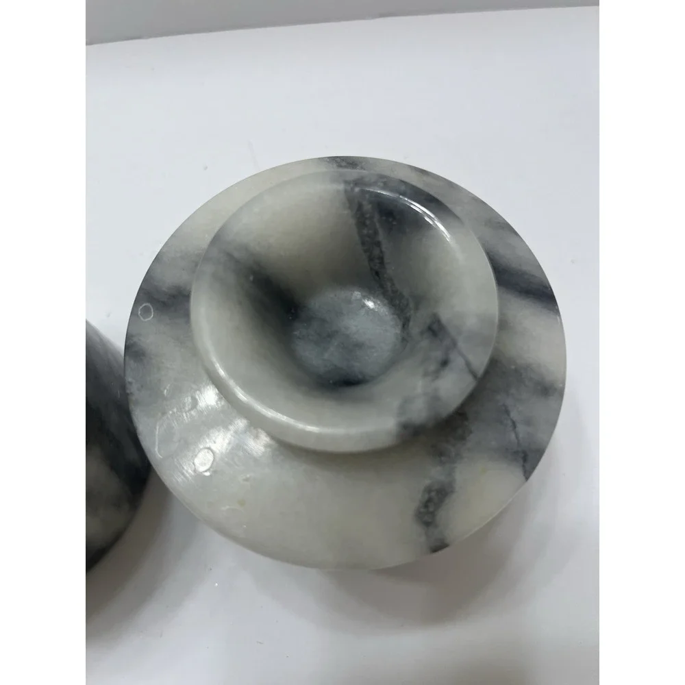 Gray White Marble Butter Container With Lid Round 4x3.25